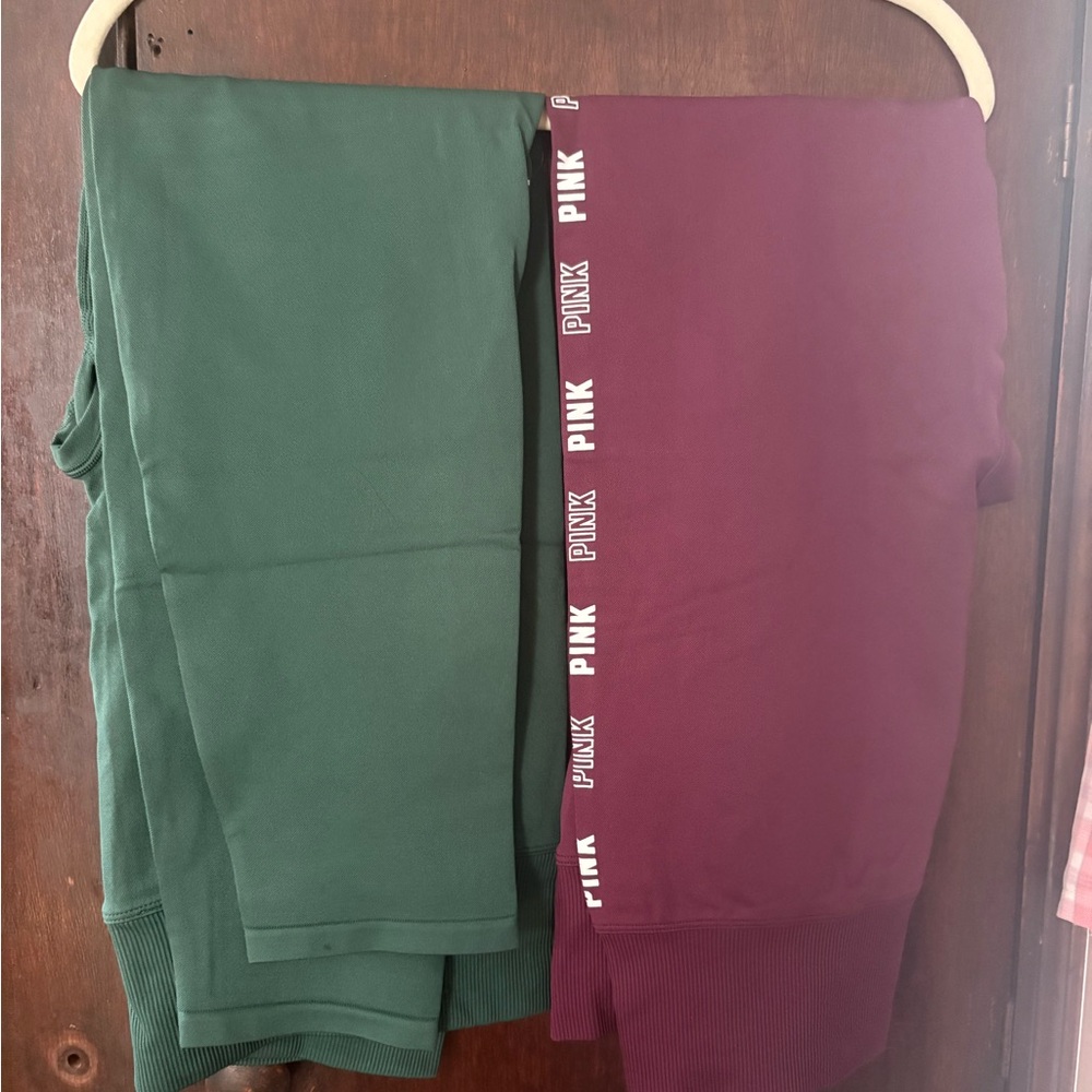 2 pairs Victoria's Secret Green and Maroon Leggings
